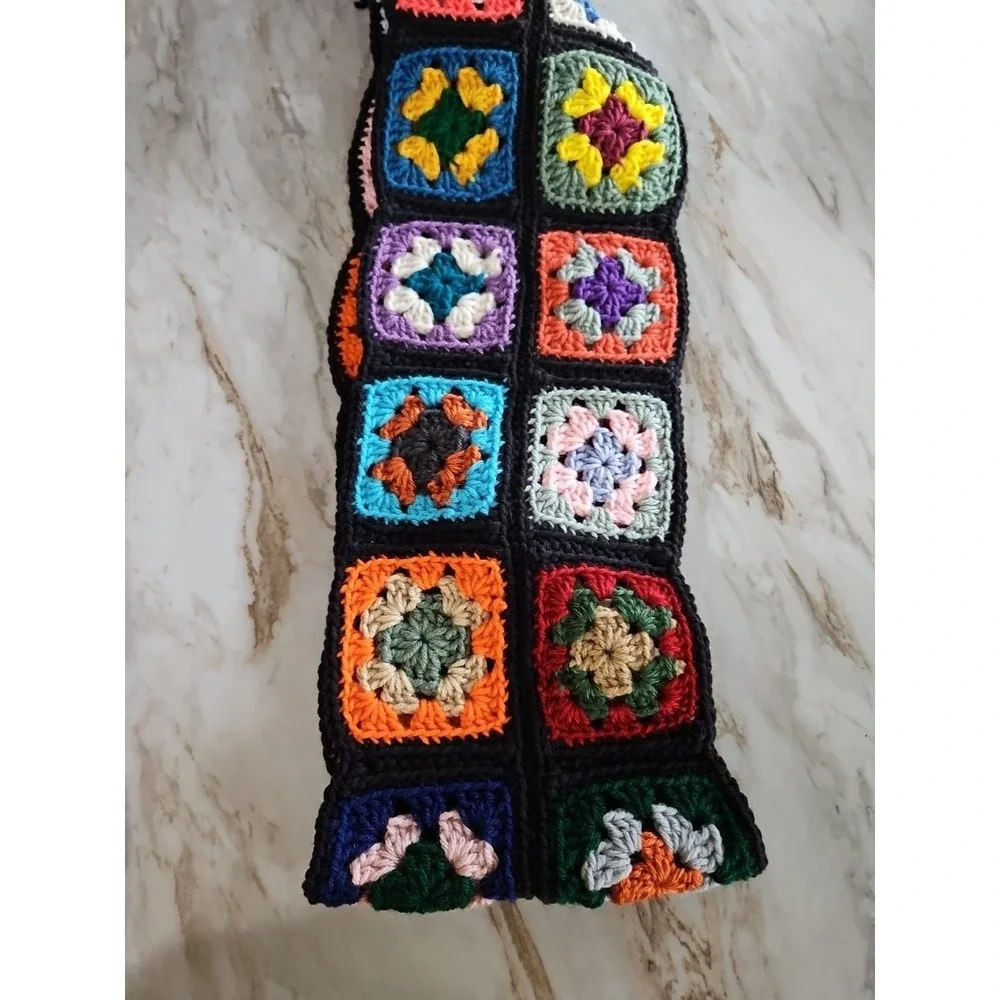Handmade Crochet Vintage Style Granny Square Scarf 68